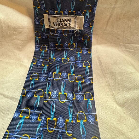 Gianni Versace 100 Percent Silk Medusa Tie, Blue and Yellow - Picture 1 of 4